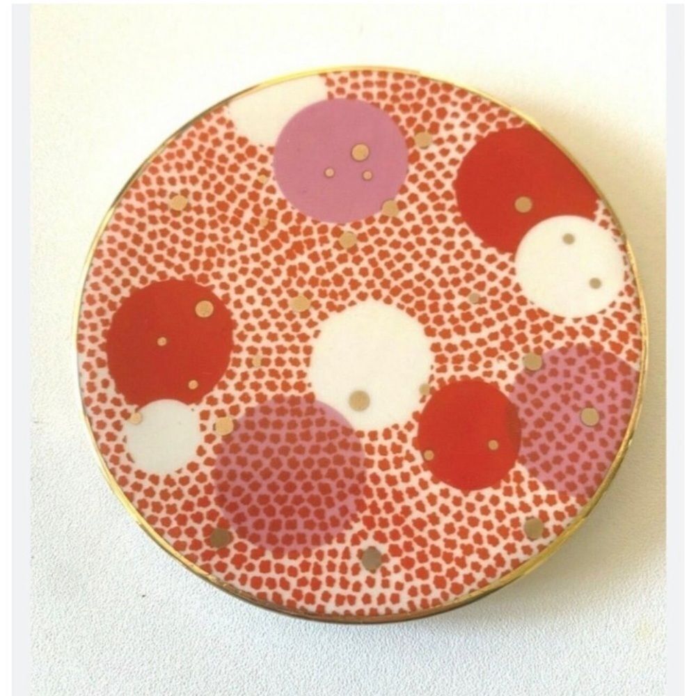 Anthropologie set of 2 (two), Soirée coasters, stoneware in red / gold